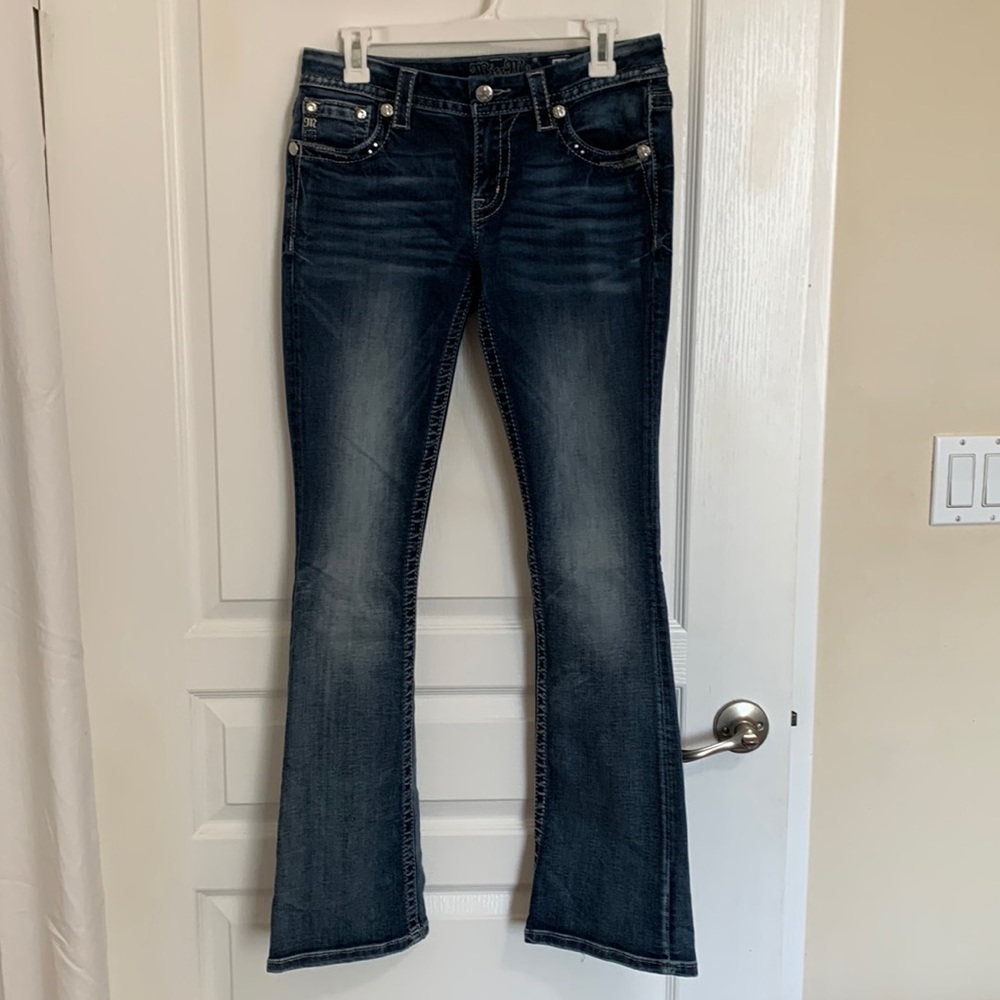 Miss Me Jeans. Size 29. Boot Cut. Jeweled Bling Front and Back Pockets.